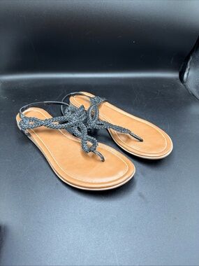 XAPPEAL Akia Womens Size 10 Black Brown Flat Sandals Casual Beach Dress Club